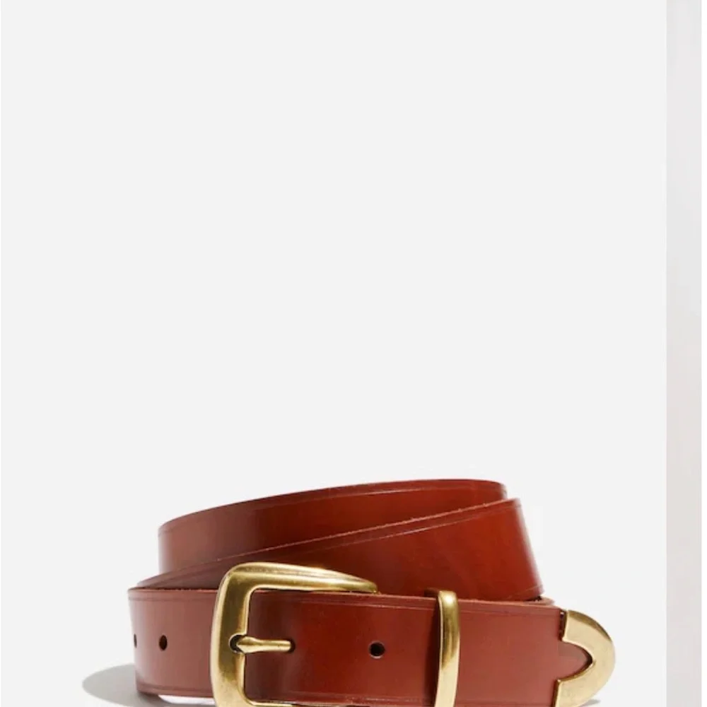 Madewell Leather Belt in Chestnut Brown with Gold Buckle
